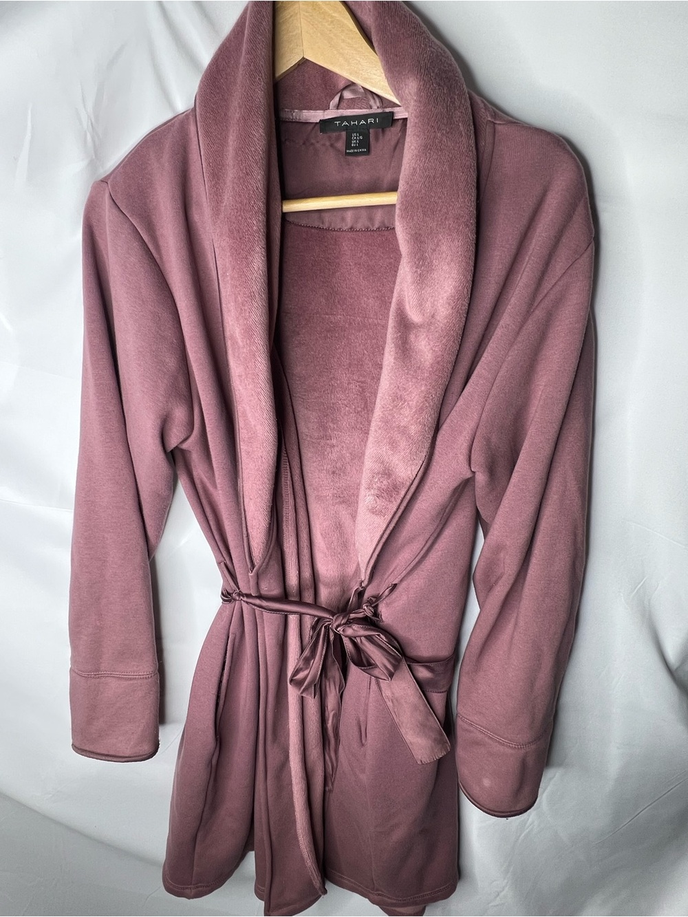 Tahari Womens Luxury Dusty Rose Ultra Soft Robe Belted Front Wrap Size Large
